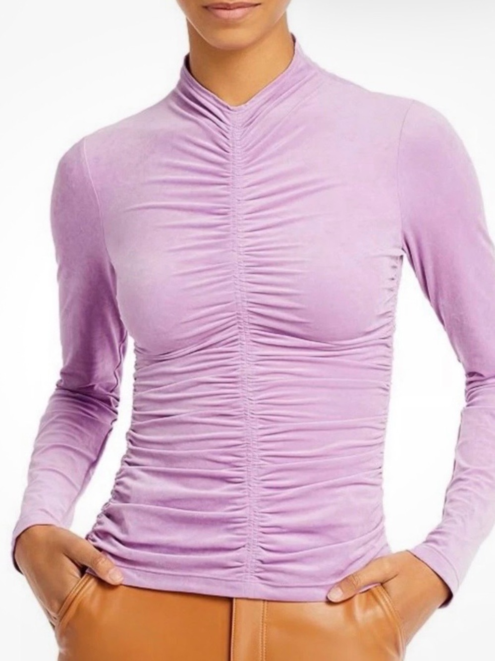 A.L.C. Ansel Women’s Lavender Ruched Mock Neck Long Sleeve Velvet Feel Top Sz XS